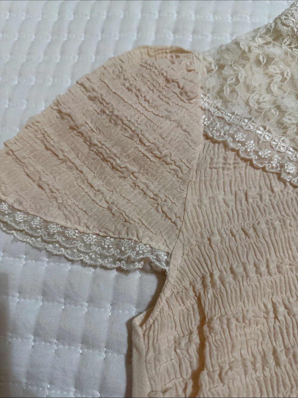 Lace Yoke Textured Blouse in Light Peach - Picture 2 of 9